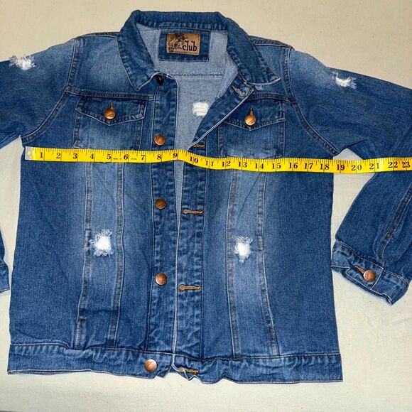 Kid1234 Jeans Denim Jacket Kid 13-14Y Blue Cotton Distressed Classic Long Sleeve - Picture 7 of 9